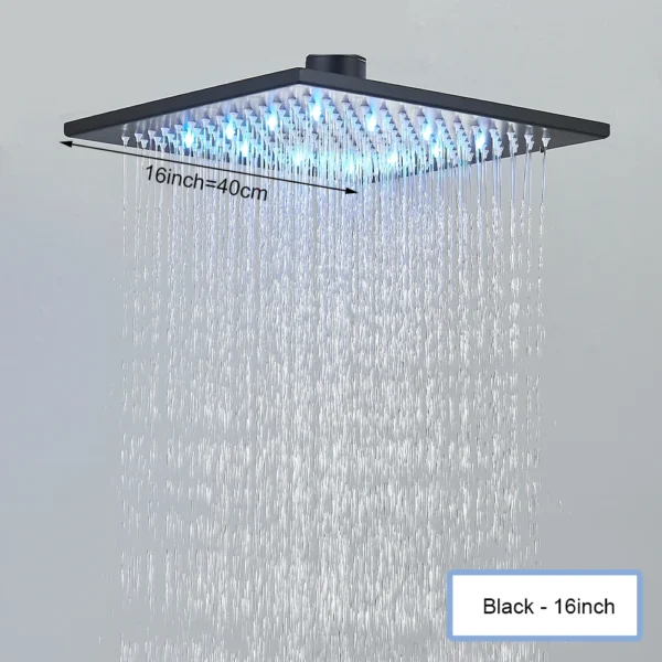 Black Ceiling Intelligent Remote Control LED Rainfall Waterfall Single Shower Head Concealed Shower Tap