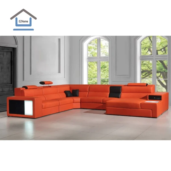 China new trend cheap modern leather sofa set with LED light leather sofa set living room furniture