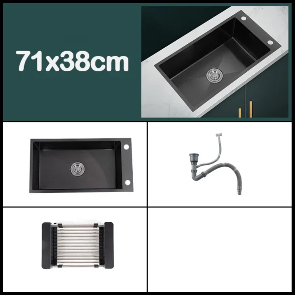 Black 304 Stainless Steel Kitchen Sink Single Bowl Undermount/Drop-In Washing Basin For Kitchen with Drainage Faucet Accessories