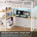 Loft Bed with L-Shaped Desk, LED Lights, Charging Station, Storage Shelves, and Fabric Drawers Bedroom Set Bunk Beds Furniture