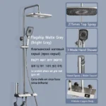 Black Shower System Set Bathroom Brass Showers Faucet Sets Digital 4 Way LED Rain Bathtub Hot Cold Piano Key Rainfall Shower Set