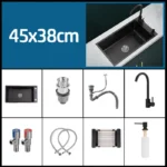 Black 304 Stainless Steel Kitchen Sink Single Bowl Undermount/Drop-In Washing Basin For Kitchen with Drainage Faucet Accessories