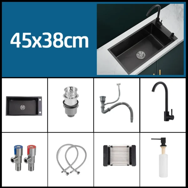 Black 304 Stainless Steel Kitchen Sink Single Bowl Undermount/Drop-In Washing Basin For Kitchen with Drainage Faucet Accessories