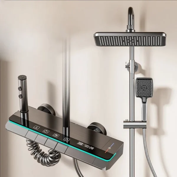 Hot Cold Piano Digital Bathroom Shower Set Rainfall Shower Head Brass Bathroom Faucet Accessories Digital Bathroom Shower System