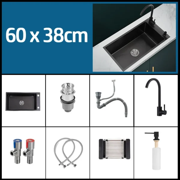 Black 304 Stainless Steel Kitchen Sink Single Bowl Undermount/Drop-In Washing Basin For Kitchen with Drainage Faucet Accessories