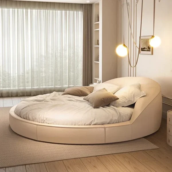 Unique Minimalist Aesthetics Round Beds Elegant Luxury Cream Wind Princess Simple Wedding Bedroom Sleep Beliche Home Furniture