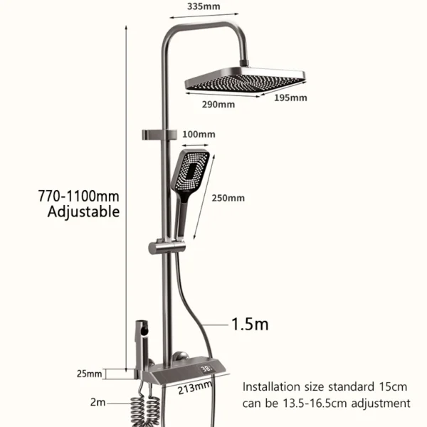 Black Shower System Set Bathroom Brass Showers Faucet Sets Digital 4 Way LED Rain Bathtub Hot Cold Piano Key Rainfall Shower Set
