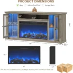 Modern Highboy Entertainment Center with 36 Electric Fireplace and LED Lights for Living Room Fits TVs up to 80 Adjustable Shel