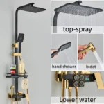 4-Function Button Digital Display Shower Faucet Set Chrome Rain Shower Column Constant Temperature Shower Wall Mounted