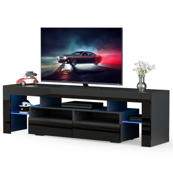 71IN LED TV Stand for 75/70/65 inch TV Modern Black Stand for Living Room with Storage Drawers High Gloss TV Cabinet