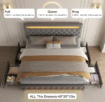 Bed Frame with 4 Storage Drawers, with Smart Control RGBW LED Lights Headboard Footboard, Control DIY Color, Box Sprin