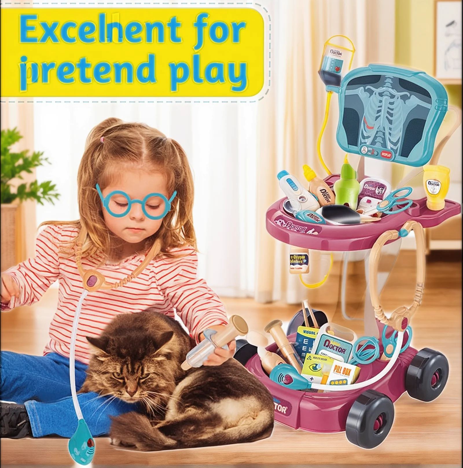 29-piece Children's doctor set, Doctor nurse role play, pretend toy dentist vet Medical mobile car with sound, birthday gift Tha