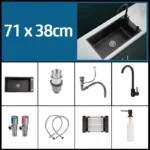 Black 304 Stainless Steel Kitchen Sink Single Bowl Undermount/Drop-In Washing Basin For Kitchen with Drainage Faucet Accessories