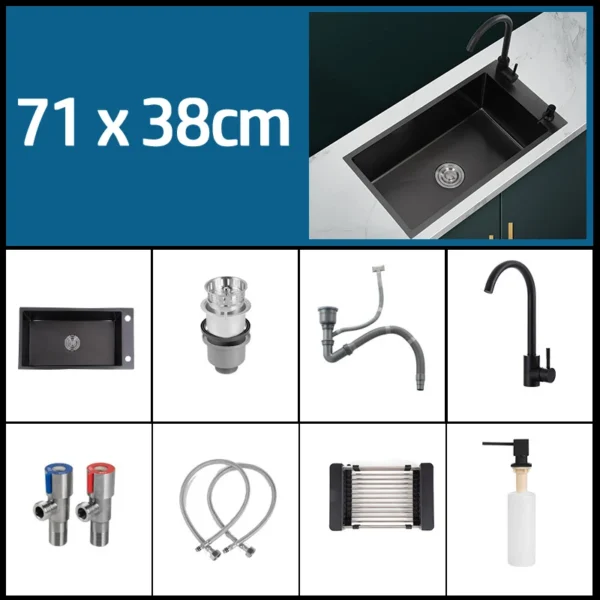 Black 304 Stainless Steel Kitchen Sink Single Bowl Undermount/Drop-In Washing Basin For Kitchen with Drainage Faucet Accessories