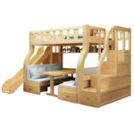 Solid Wood Bunk Beds for Children Bunk Beds with Desk Slides Wooden Beds for Children Raised Cribs with Mattresses سرير أطفال