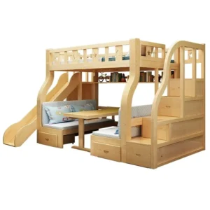 Solid Wood Bunk Beds for Children Bunk Beds with Desk Slides Wooden Beds for Children Raised Cribs with Mattresses سرير أطفال