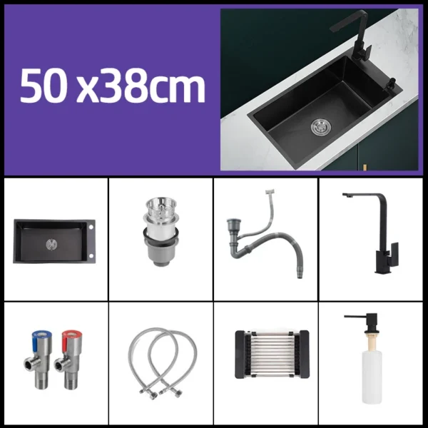 Black 304 Stainless Steel Kitchen Sink Single Bowl Undermount/Drop-In Washing Basin For Kitchen with Drainage Faucet Accessories