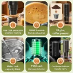 Wireless Electric Espresso Coffee Machine for Car & Home Camping Portable Coffee Maker 2-in-1 Capsule Powder Travel Coffee Maker