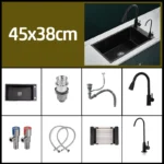 Black 304 Stainless Steel Kitchen Sink Single Bowl Undermount/Drop-In Washing Basin For Kitchen with Drainage Faucet Accessories