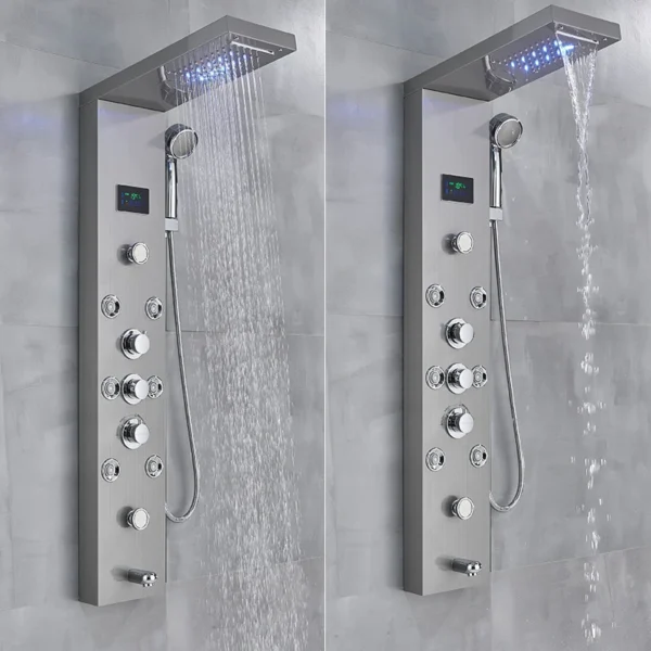 LED Light Bathroom Shower Faucet Set LED Rainfall Shower Panel System Bathtub Water Mixer Tap Massage SPA Temperature Screen