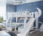 Solid Wood Bunk Beds for Children Bunk Beds with Desk Slides Wooden Beds for Children Raised Cribs with Mattresses سرير أطفال