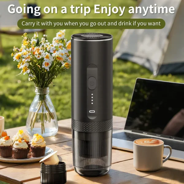 Wireless Electric Espresso Coffee Machine for Car & Home Camping Portable Coffee Maker 2-in-1 Capsule Powder Travel Coffee Maker