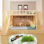 Solid Wood Bunk Beds for Children Bunk Beds with Desk Slides Wooden Beds for Children Raised Cribs with Mattresses سرير أطفال