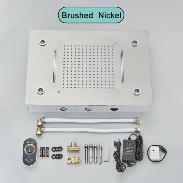 Black Ceiling Intelligent Remote Control LED Rainfall Waterfall Single Shower Head Concealed Shower Tap
