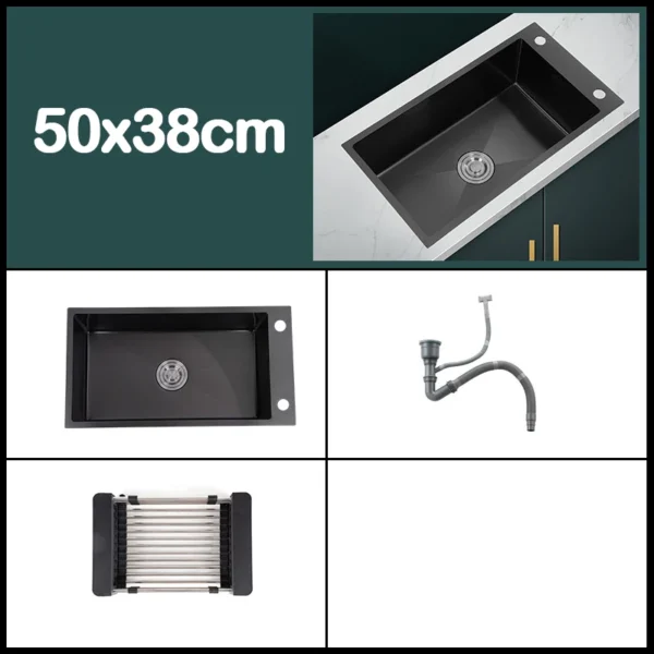 Black 304 Stainless Steel Kitchen Sink Single Bowl Undermount/Drop-In Washing Basin For Kitchen with Drainage Faucet Accessories