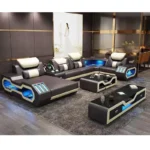 Hot Sale Easy Modular Durable High Quality Modern Music Technology Verity LED Light Leather Living Room Furniture Set Sofa