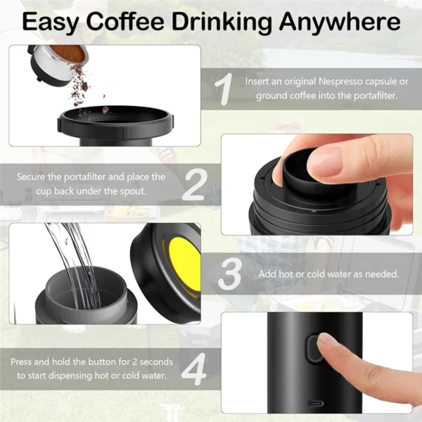 EAS-Wireless Electric Portable Espresso Coffee Machine Portable Coffee Maker 3-In-1 Capsule Powder Travel Coffee Maker Sliver